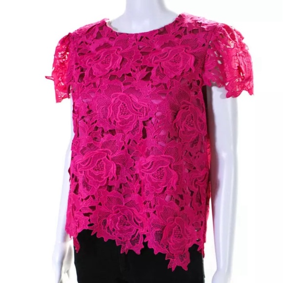 Milly Women's Round Neck Cap Sleeves Lined Lace Blouse Pink Size M - Picture 2 of 9